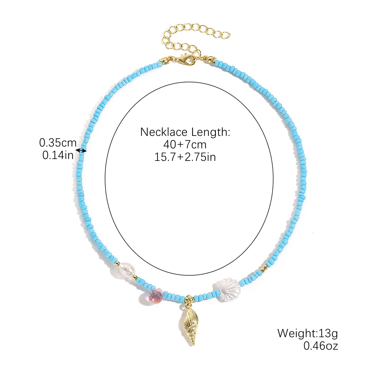 4:N2409-8 blue rice beads long conch