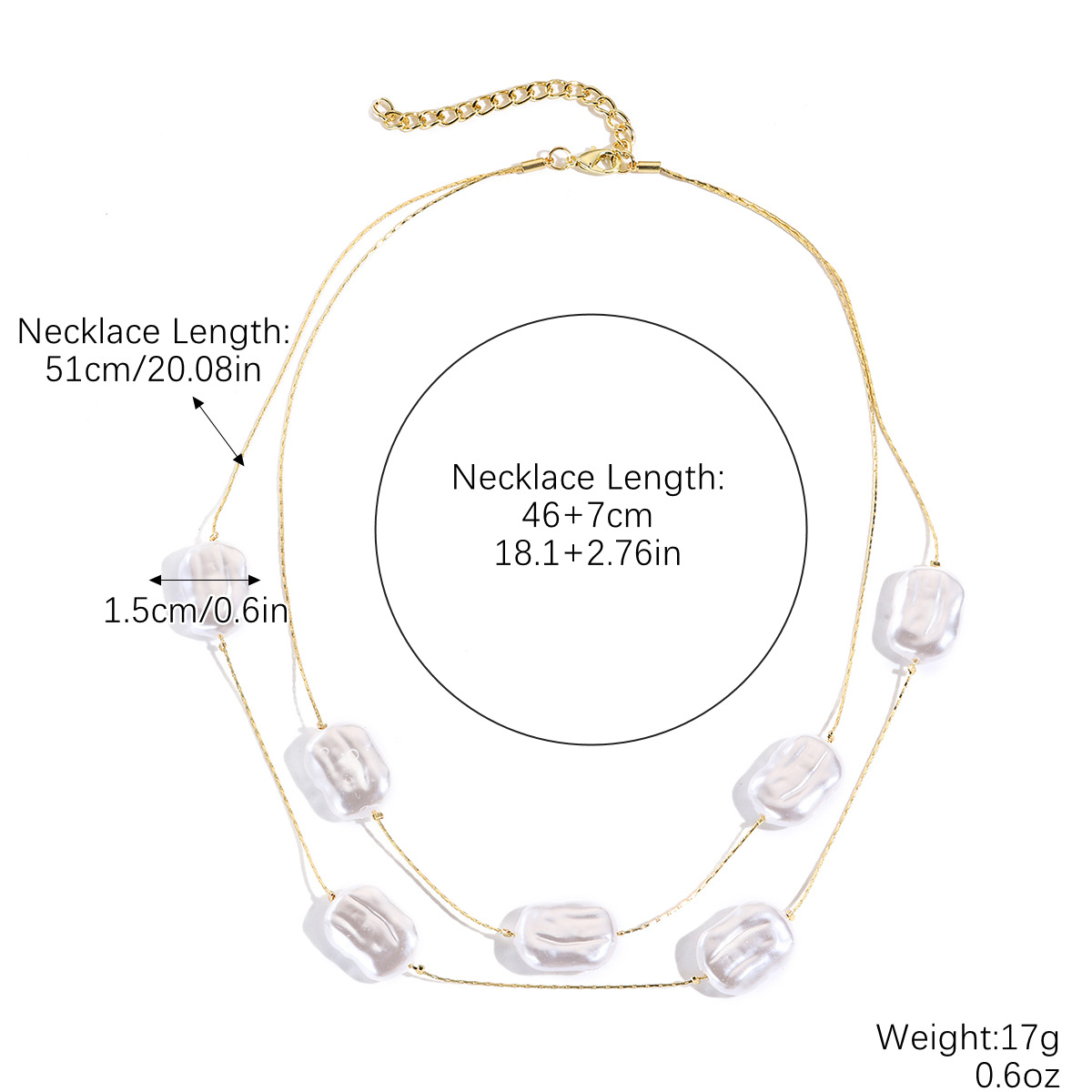 2:N2504-8 rectangular pearl double layer gold chain