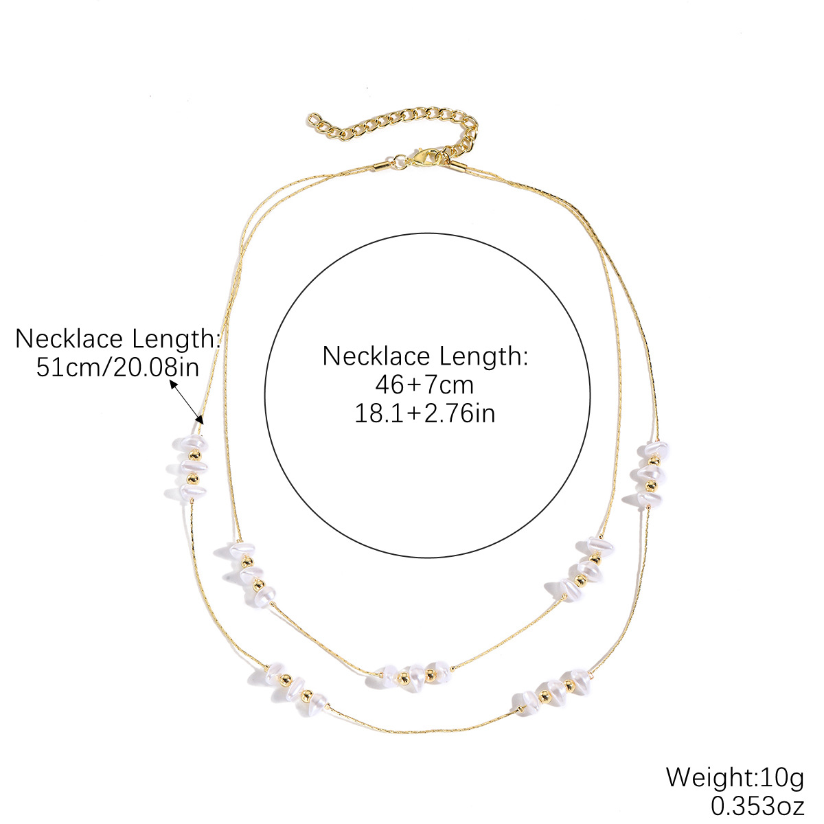 3:N2504-9 small triangle pearl double layer gold chain