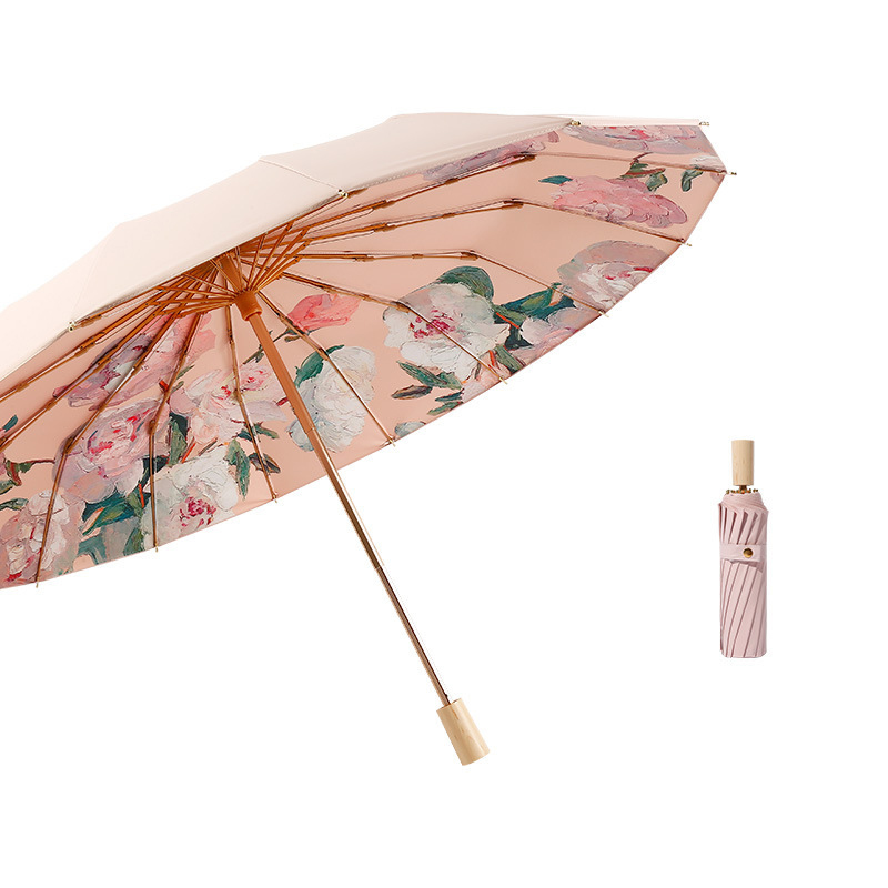 Gold rod color glue powder peony-tri-fold 16 bones