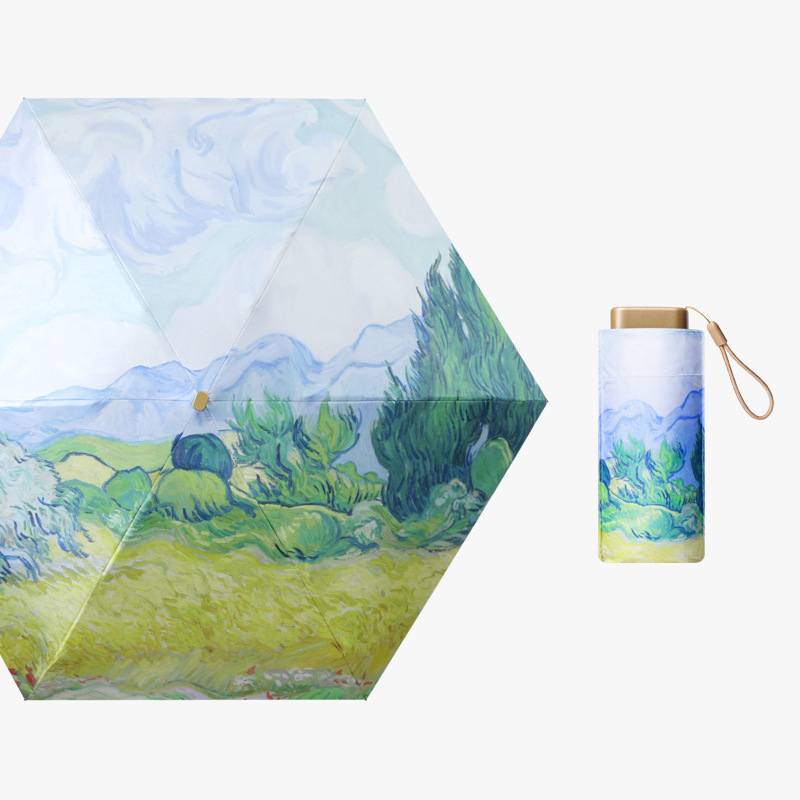 Six fold vinyl-wheat fields and cypress trees