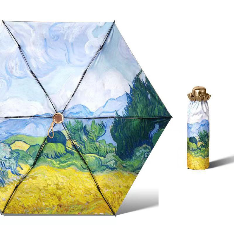 Five-fold gold glue-wheat fields and cypress trees