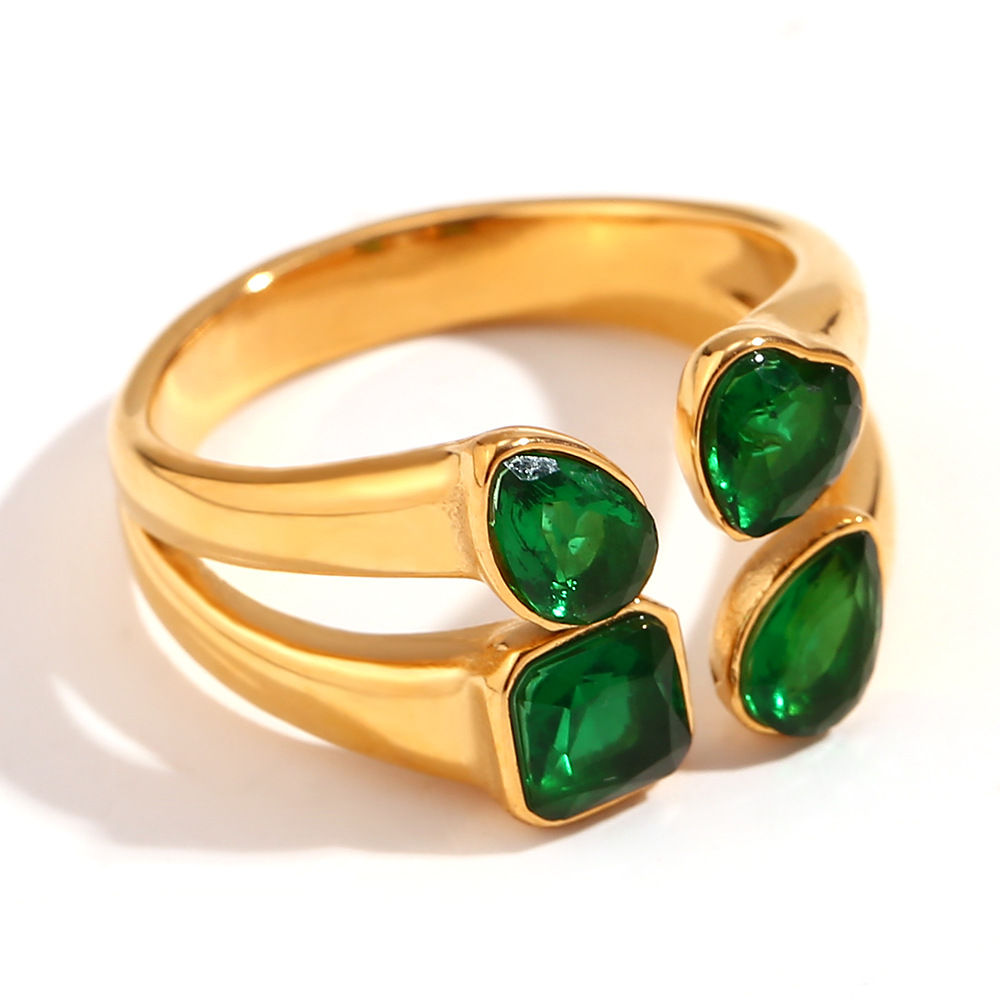 Double Love Geometric Water Drops Zircon Open Ring