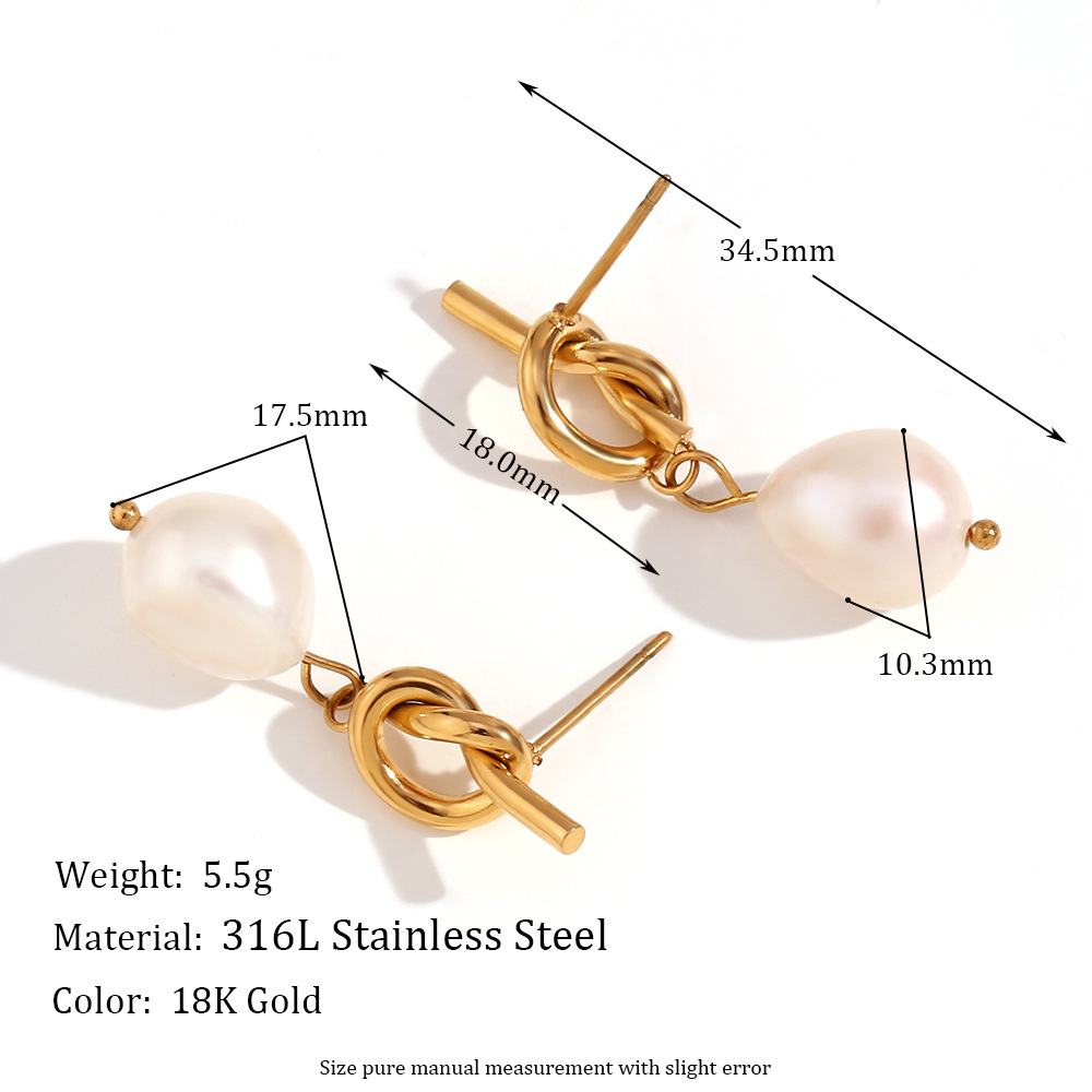 Knotted button freshwater pearl stud earrings-Gold