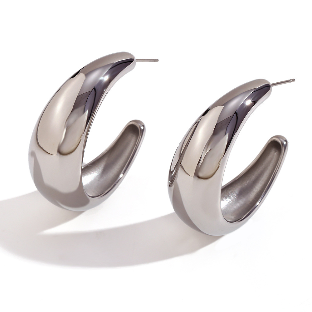 6:Cast glossy Crescent 42mm large earrings-steel color