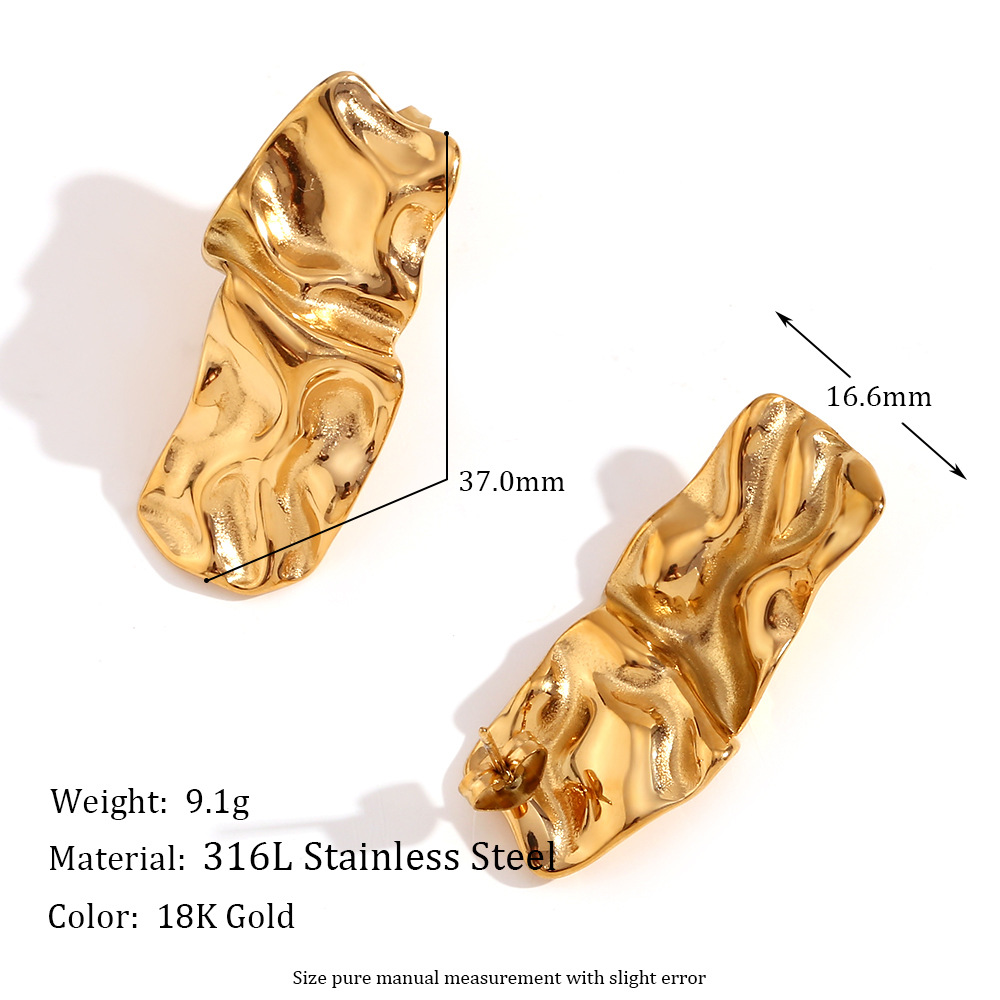7:Irregular pleated rectangular stud earrings-Gold