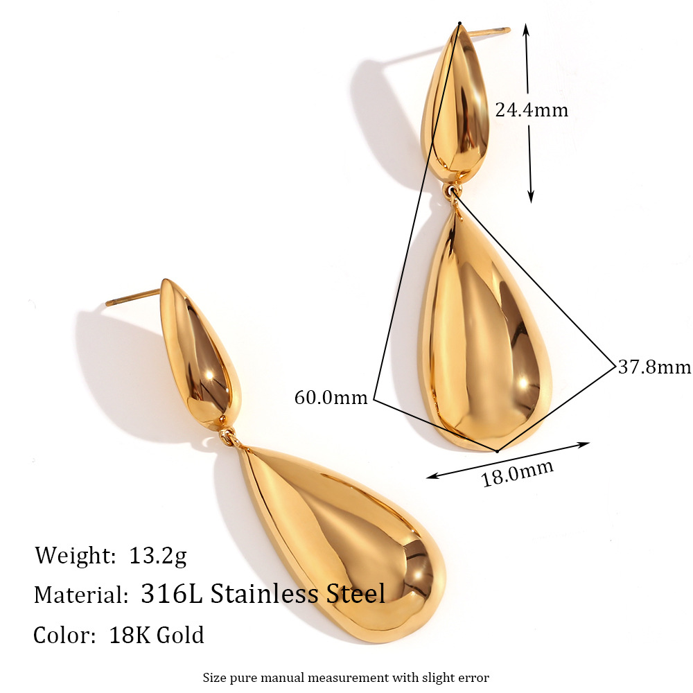 13:Large and small water drop stitching earrings-Gold