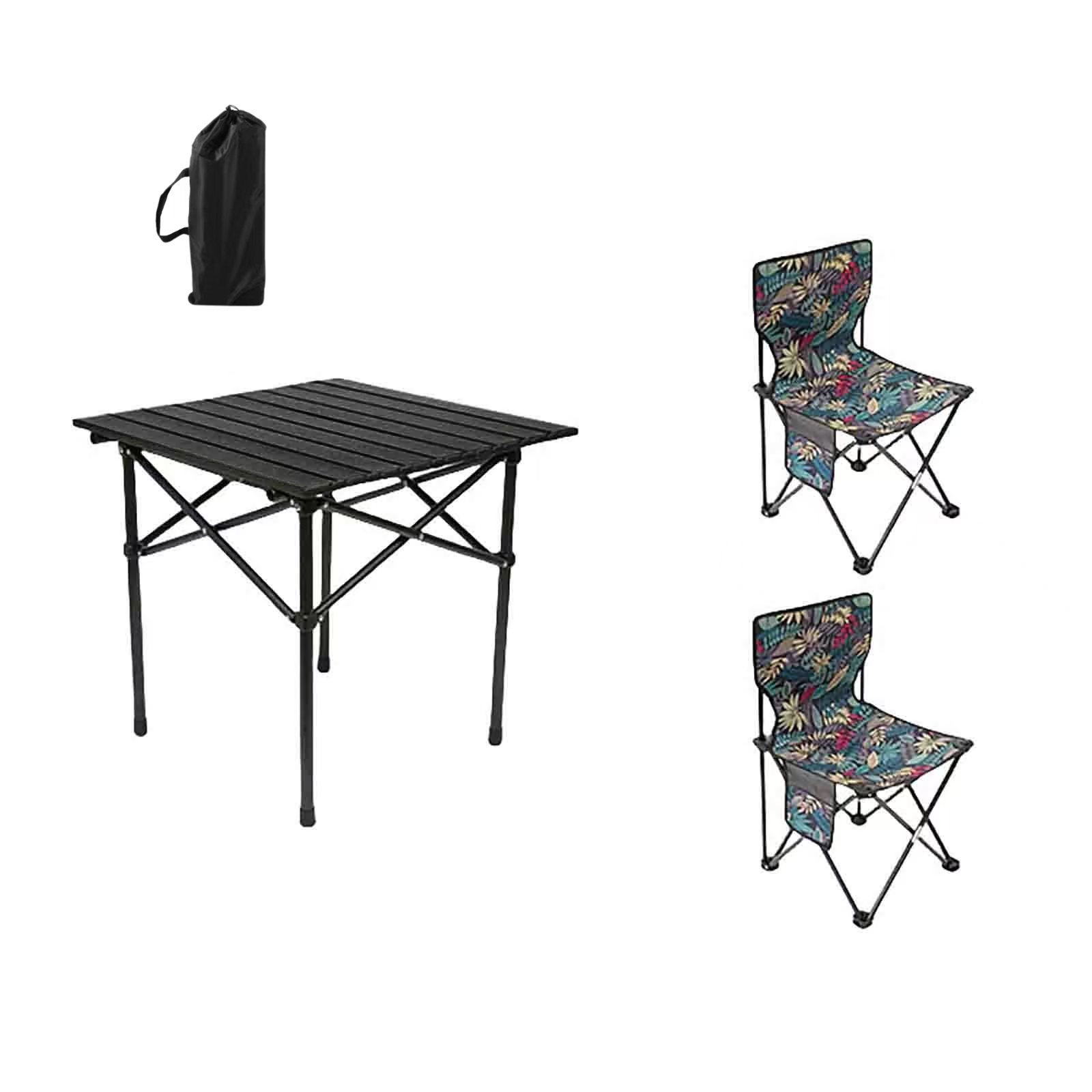 Frosted black square table and 2 leaves folding chair