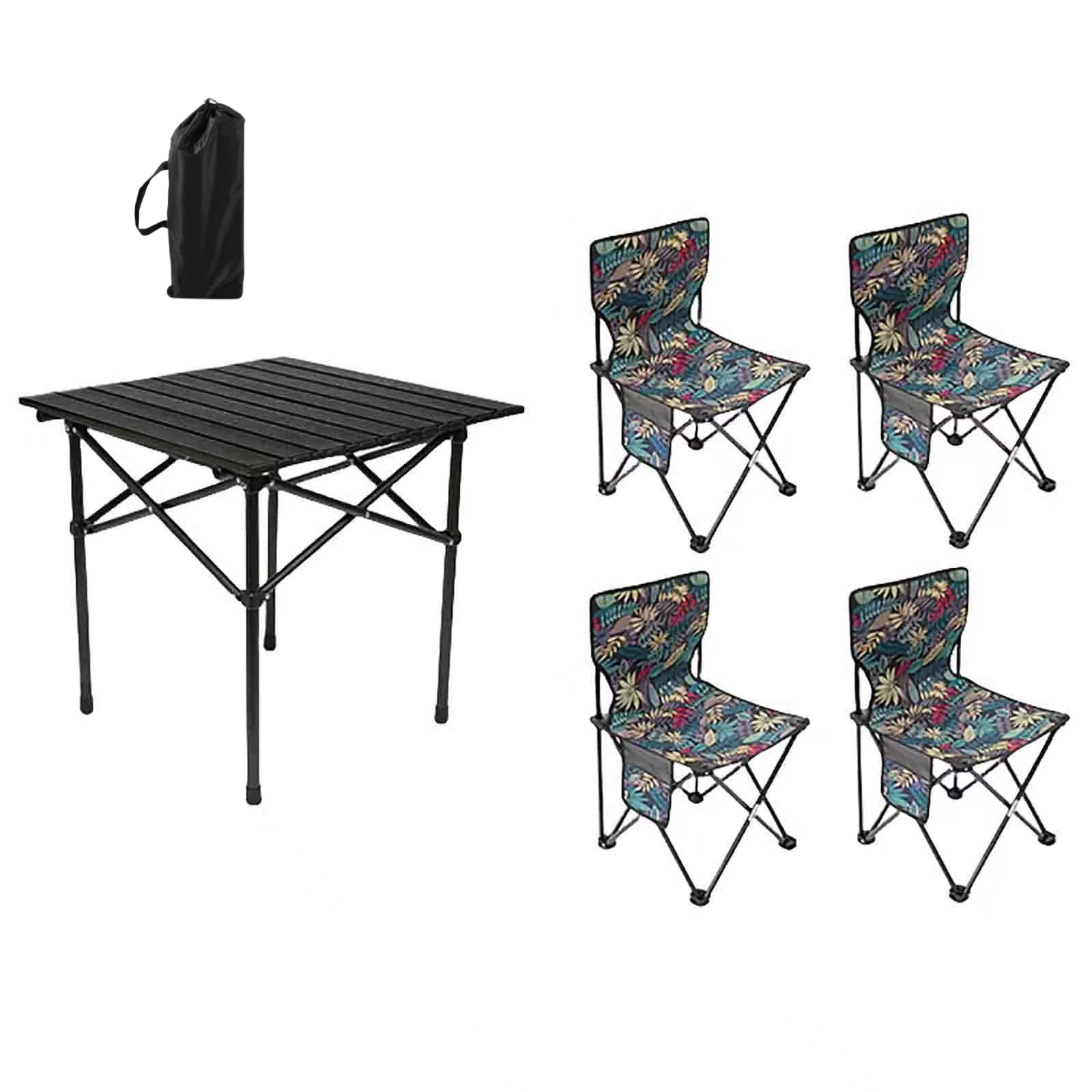 Frosted black square table and 4 leaves folding chair