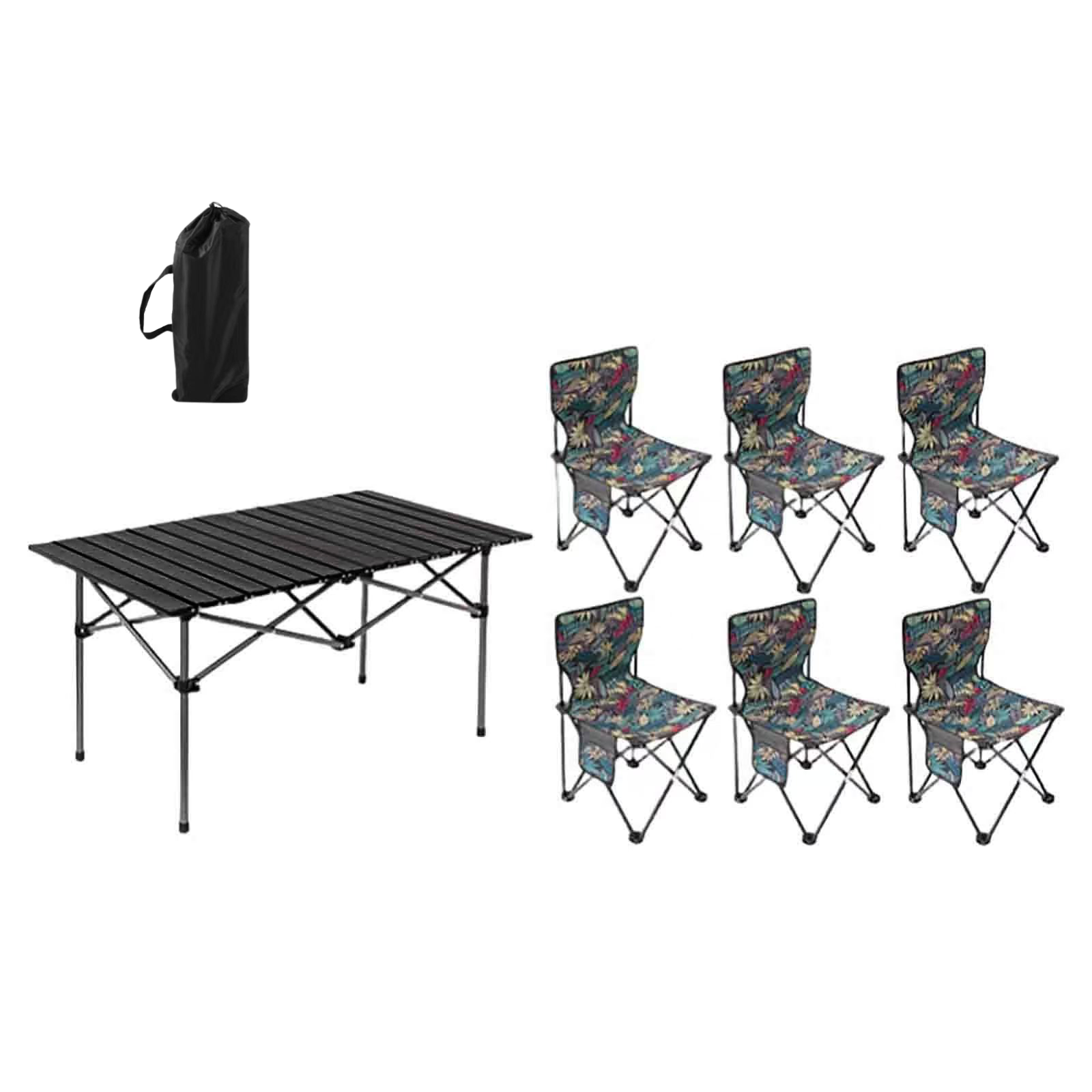 Frosted Black 95cm long table and 6 Leaves Folding Chair
