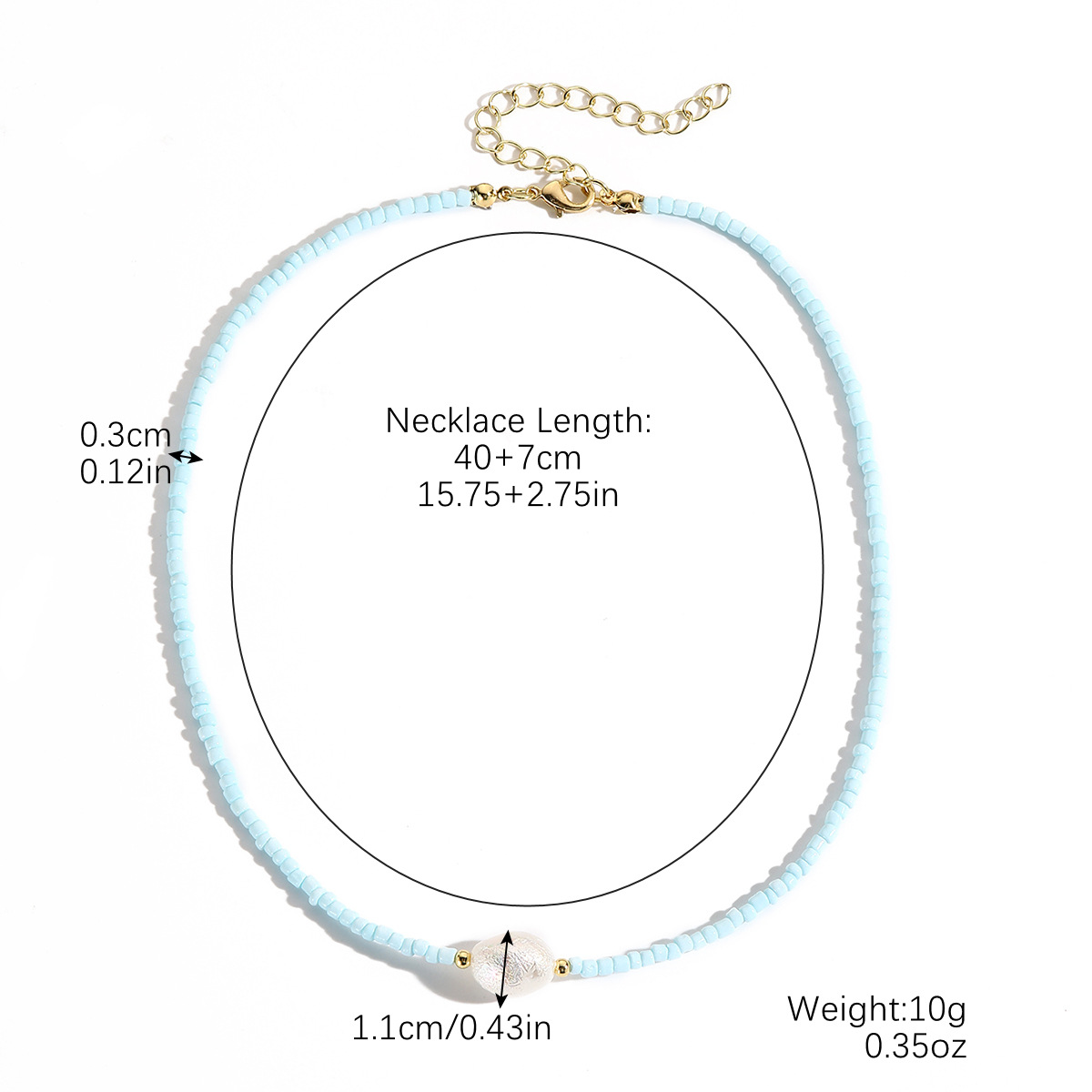 N2410-15 light blue oval pearl