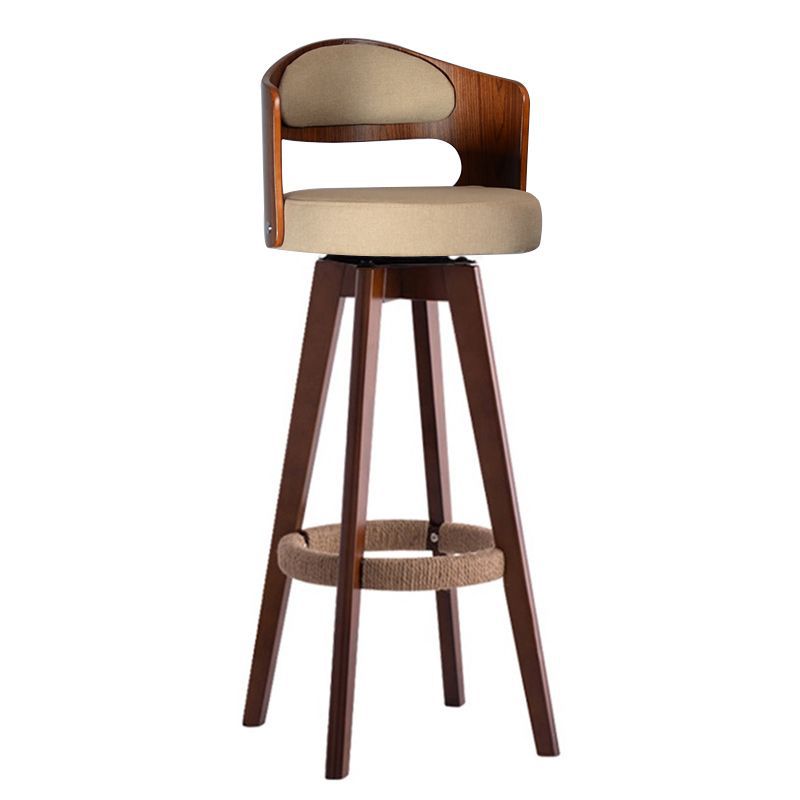 Brown Wood Frame Brown Wood Khaki Cotton and Linen