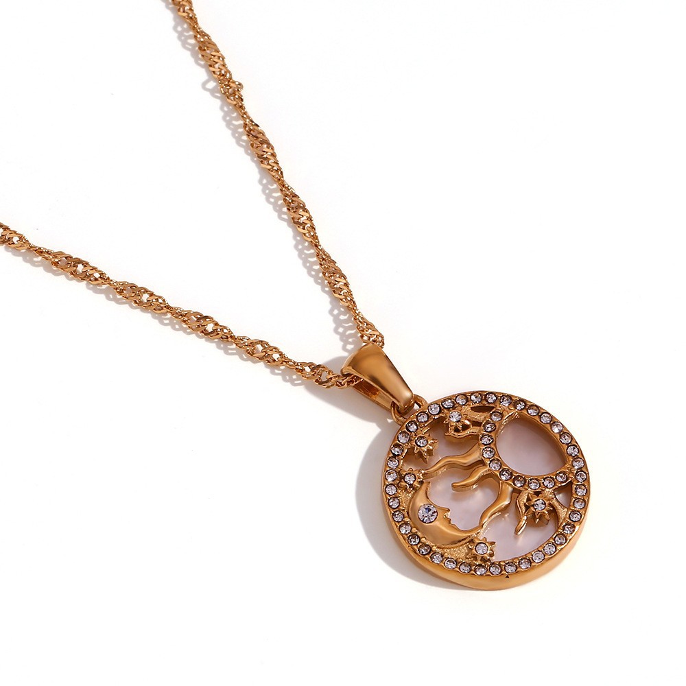Left and right Sun Moon star shell coin necklace-G