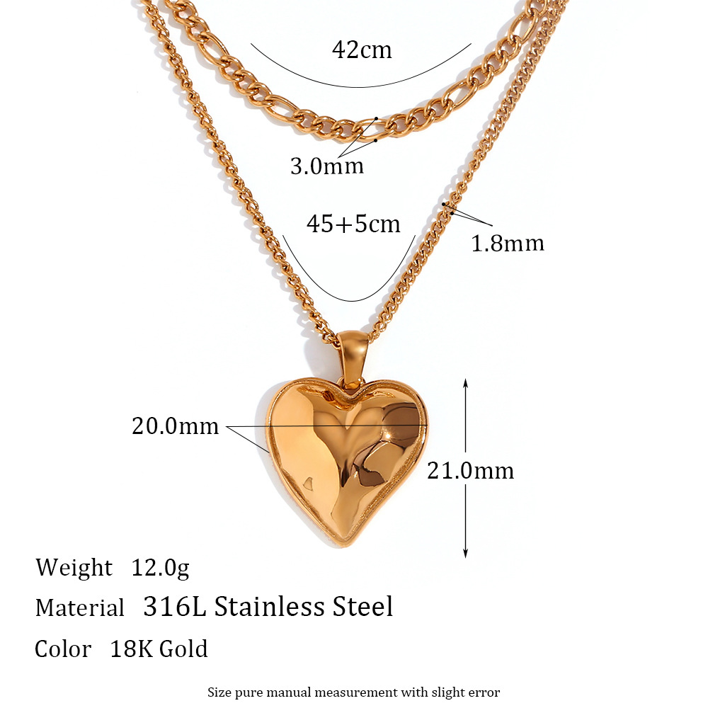 Double-layer peach heart pendant necklace-Gold