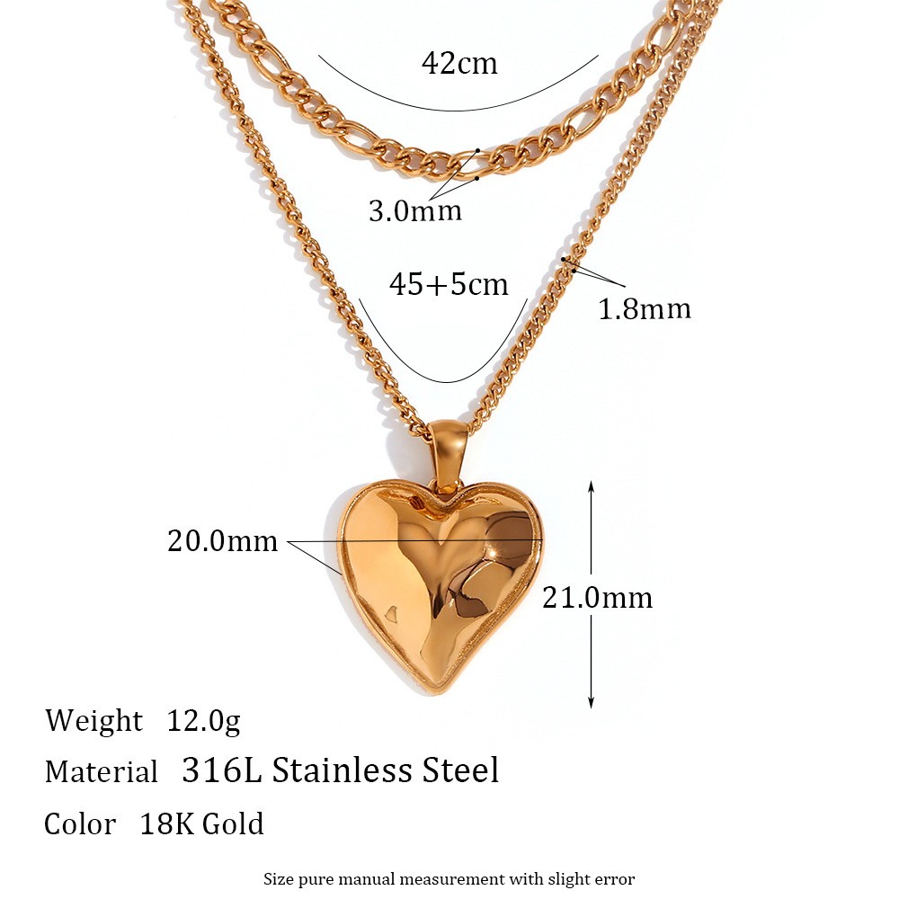 6:Double-layer peach heart pendant necklace-Gold