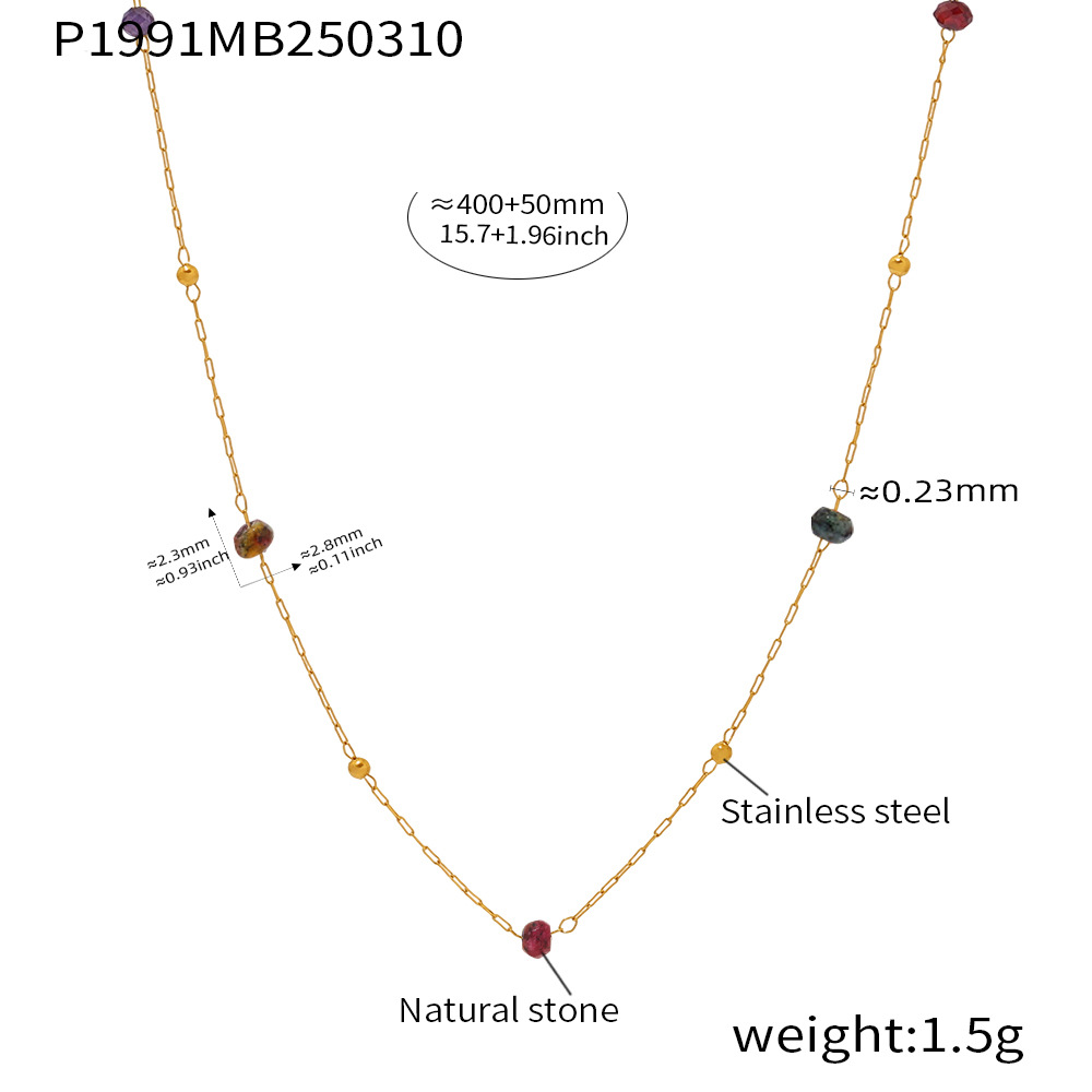 2:P1991-gold large natural stone necklace 40 5cm