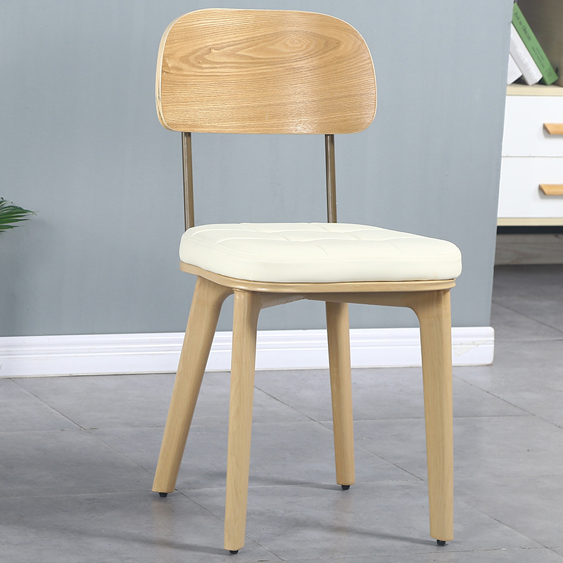 Wooden backrest white handrailless imitation wood grain iron legs