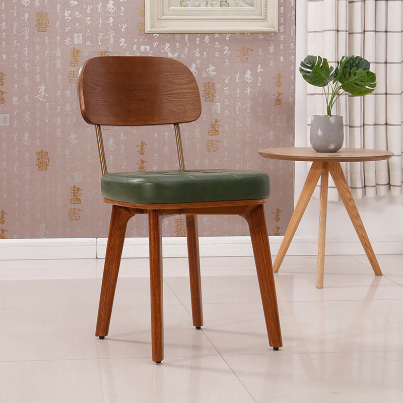 Wooden backrest green without armrests imitation wood grain iron legs