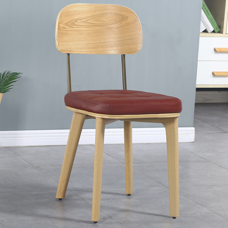 Wooden bakrest burgundy handrailless imitation wood grain iron legs