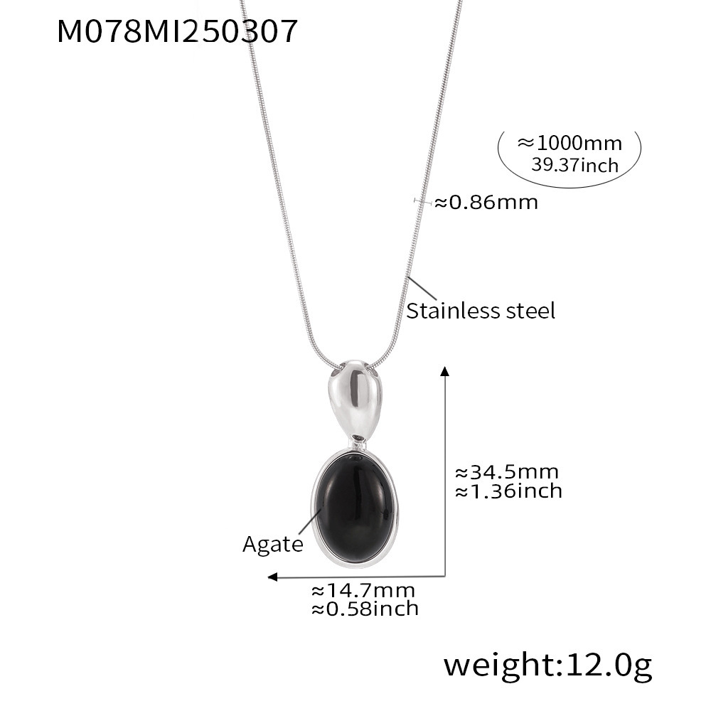 3:M078-steel black agate sweater chain 100cm