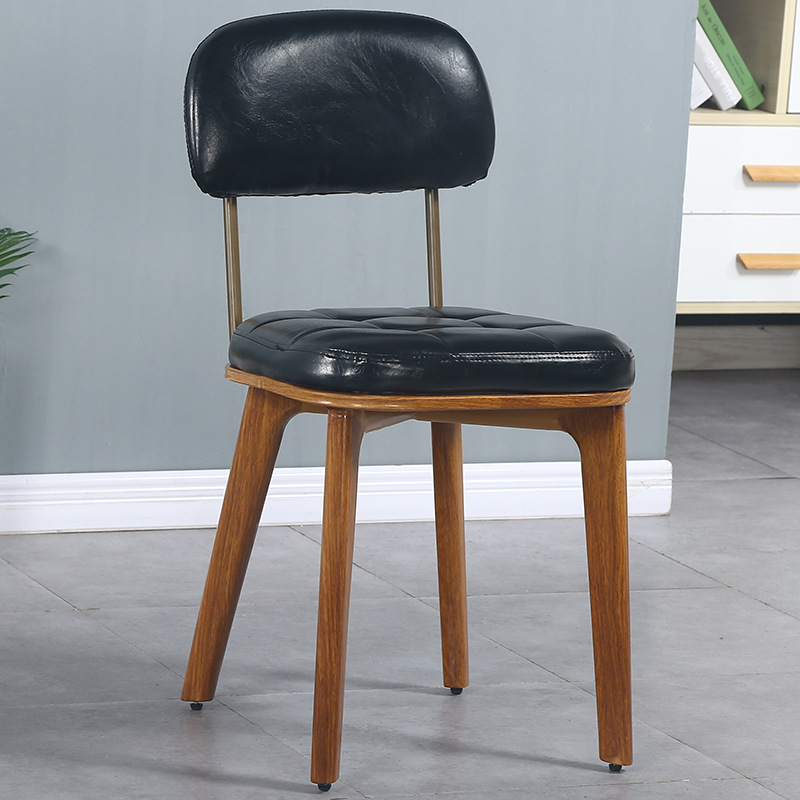 Soft bag back black without armrests imitation wood grain iron legs