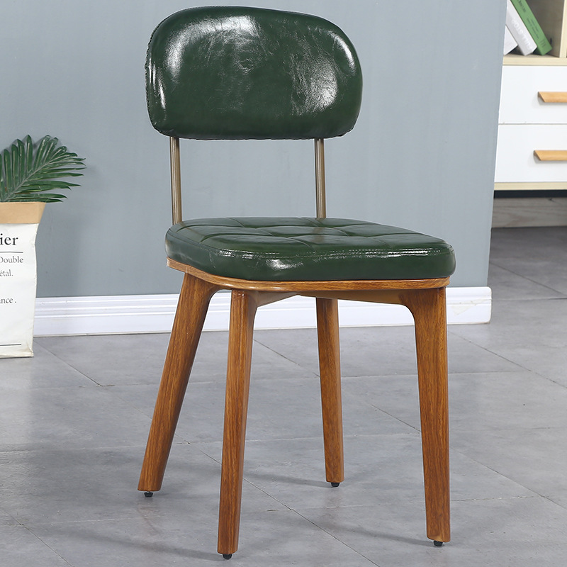 Soft bag back green without armrests imitation wood grain iron legs