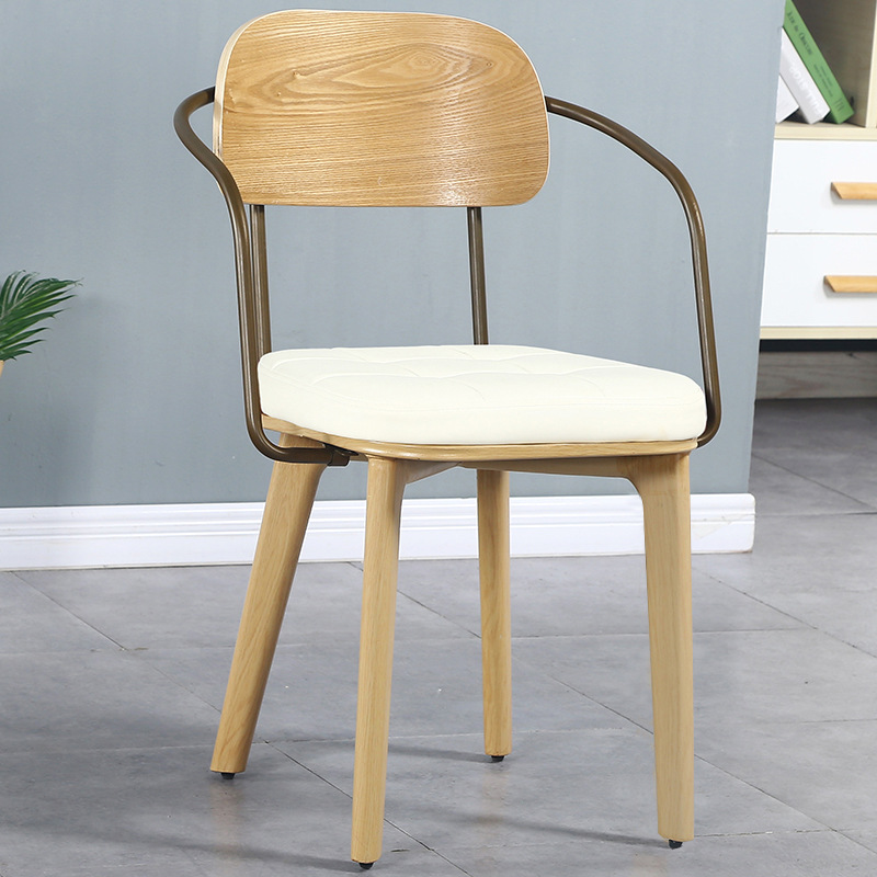 Wooden backrest, white with armrests, imitation wood grain iron legs