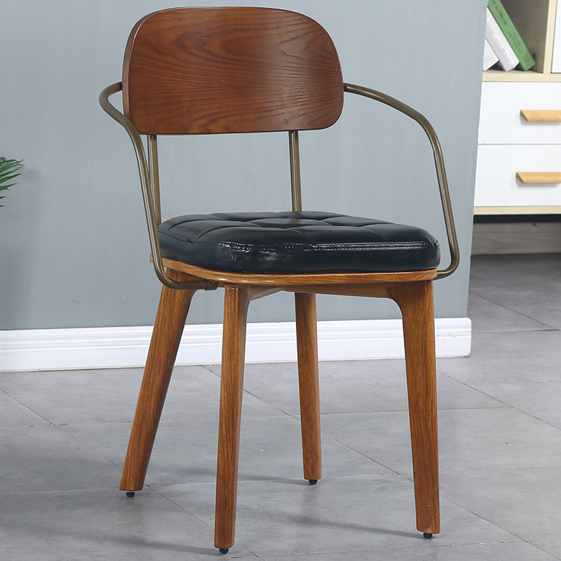 Wooden backrest black with armrests imitation wood grain iron legs