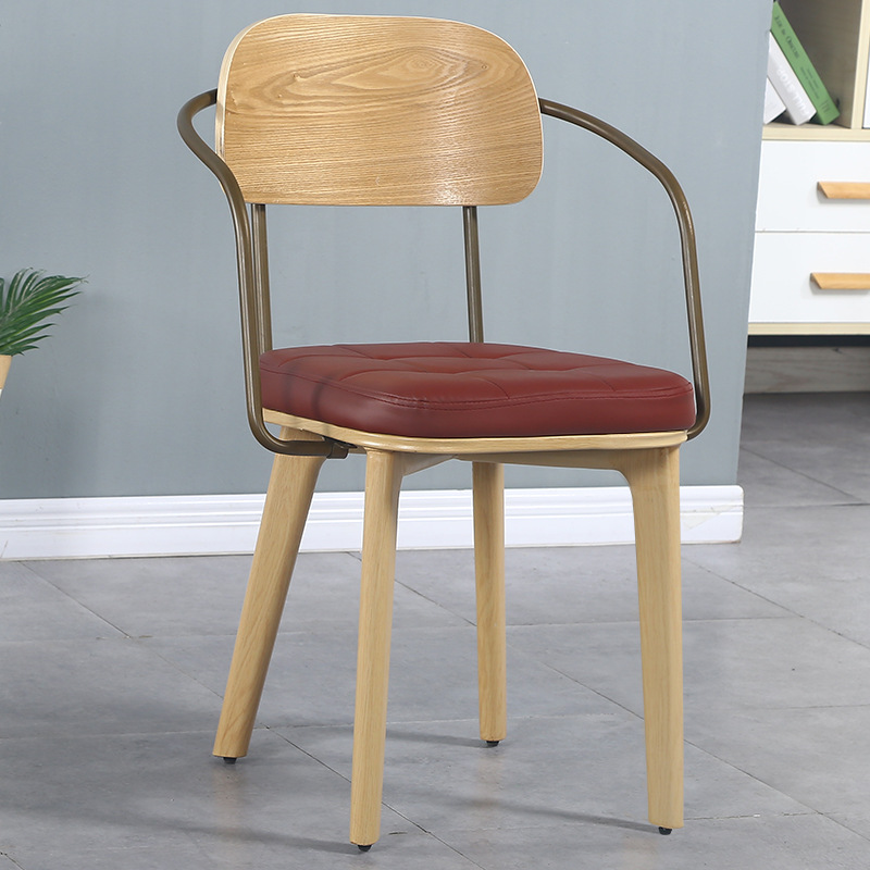 Wooden backrest burgundy with armrests imitation wood grain iron legs