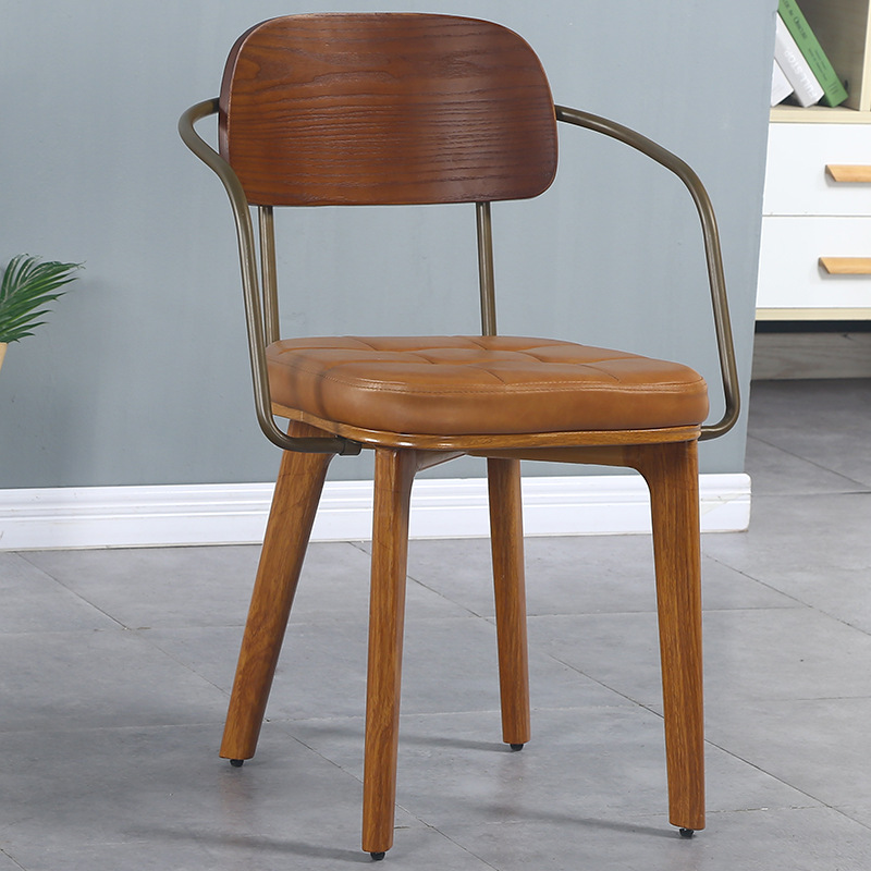 Wooden backrest, brown with armrests, imitation wood grain iron legs