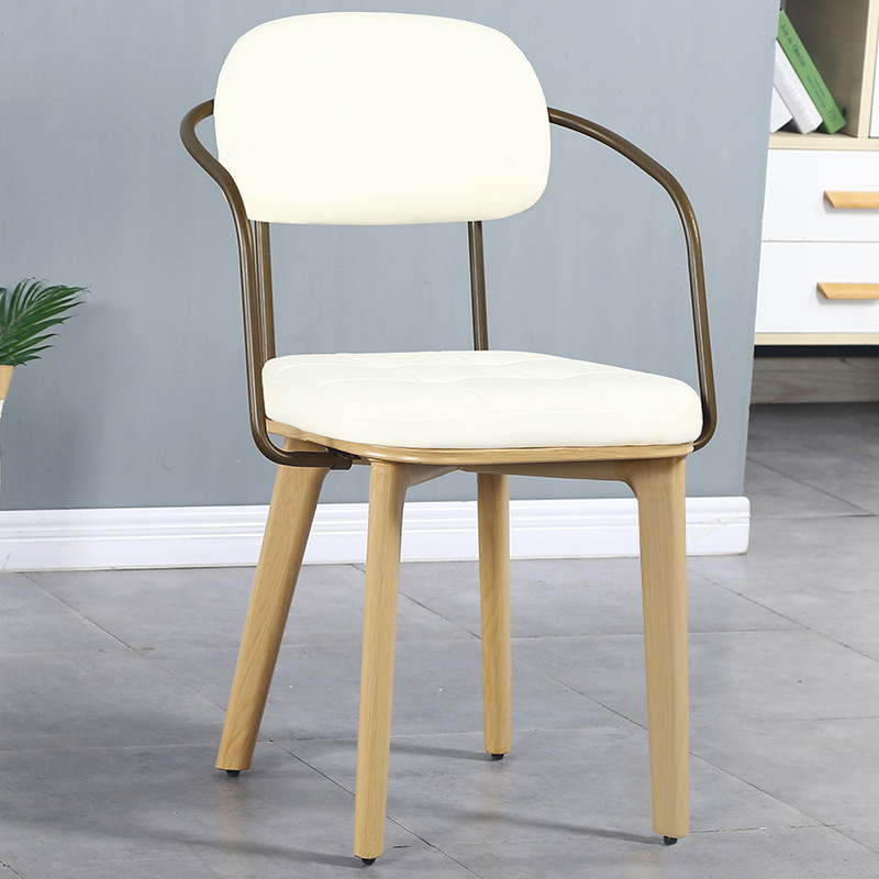 Soft back white imitation wood grain iron legs with armrests