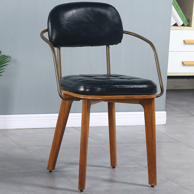 Soft bag bak black with armrests imitation wood grain iron legs