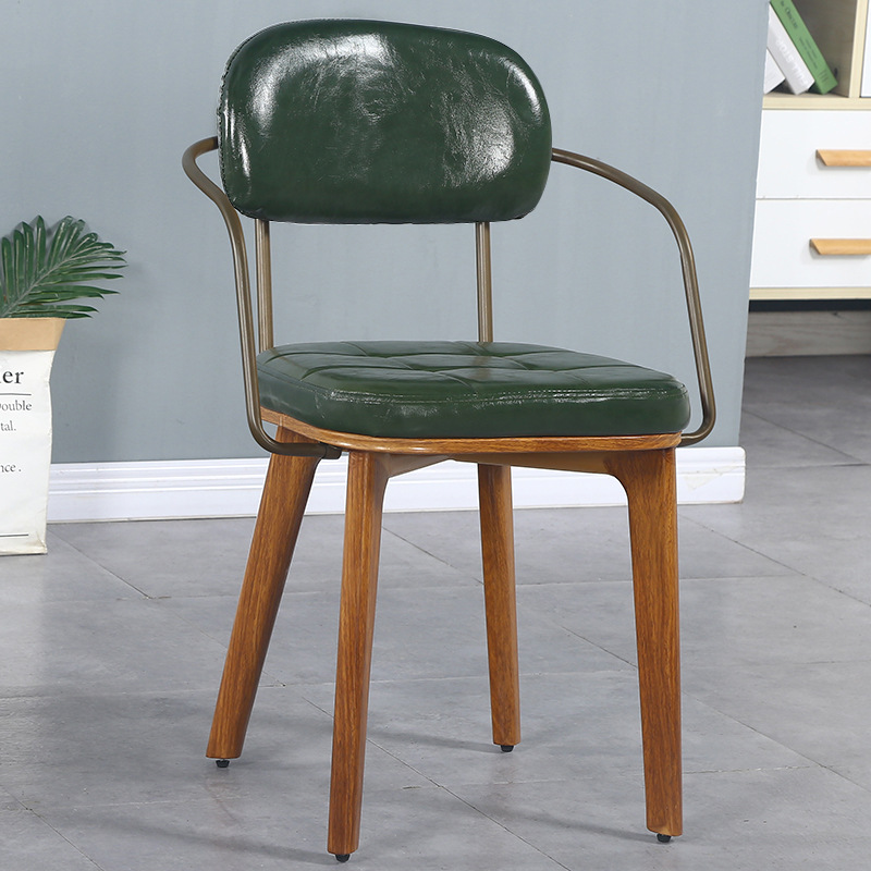 Soft bag back green imitation wood grain iron legs with armrests