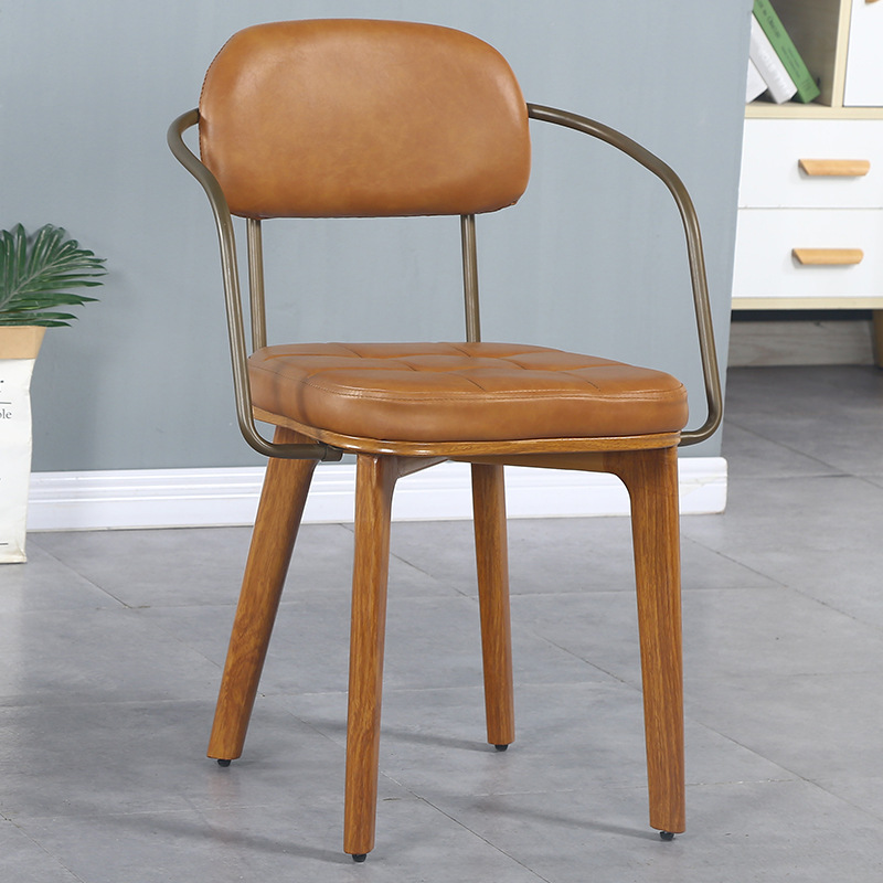 Soft bag back brown imitation wood grain iron legs with armrests