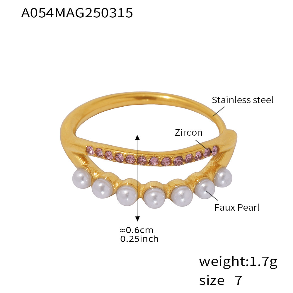 A054-Gold Bead Powder Zircon Ring