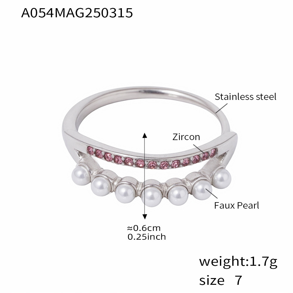 A054-Steel Bead Powder Zircon Ring
