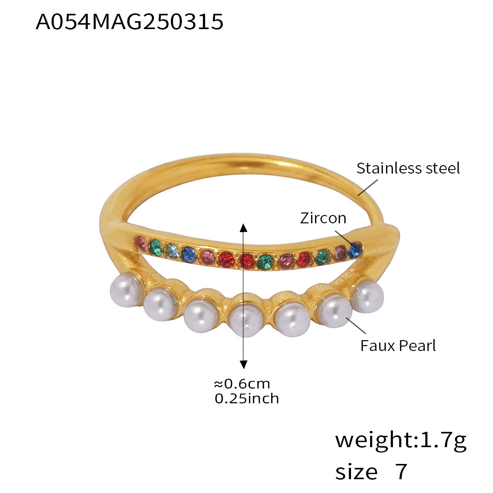 3:A054-Gold Bead Mixed Color Zircon Ring