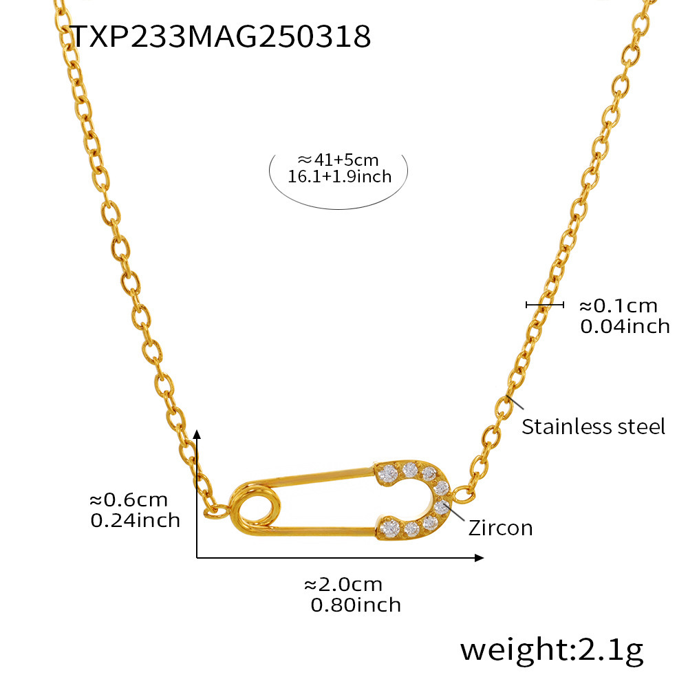 TXP233-gold paper clip zircon necklace 40 5cm