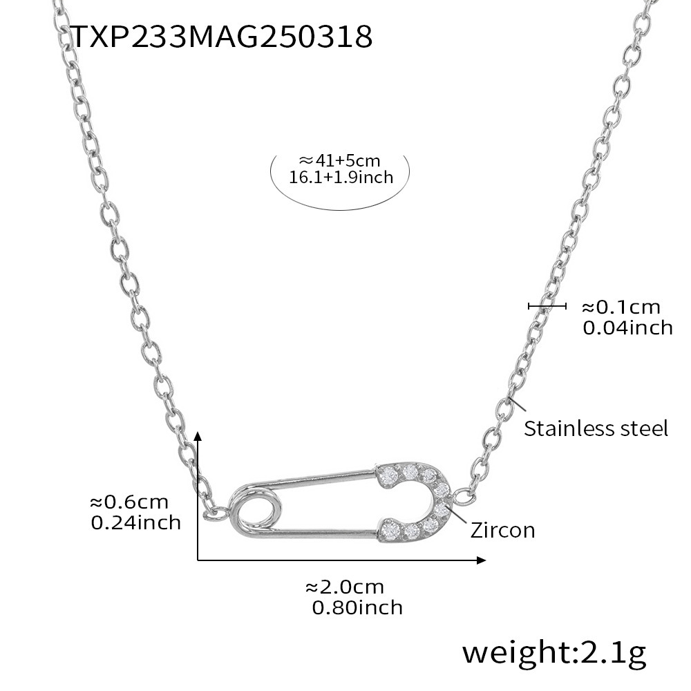 2:TXP233-steel color paper clip zircon necklace 40 5cm