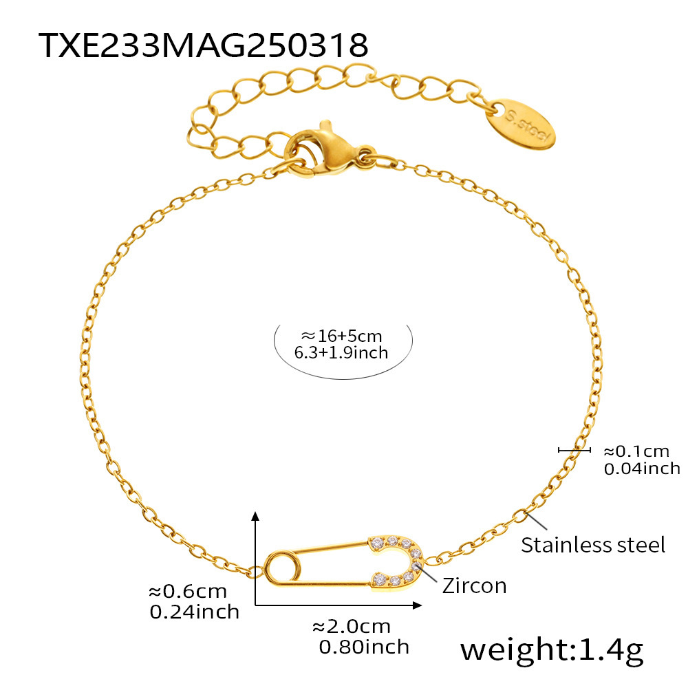 3:TXE233-gold paper clip zircon bracelet 16 5cm