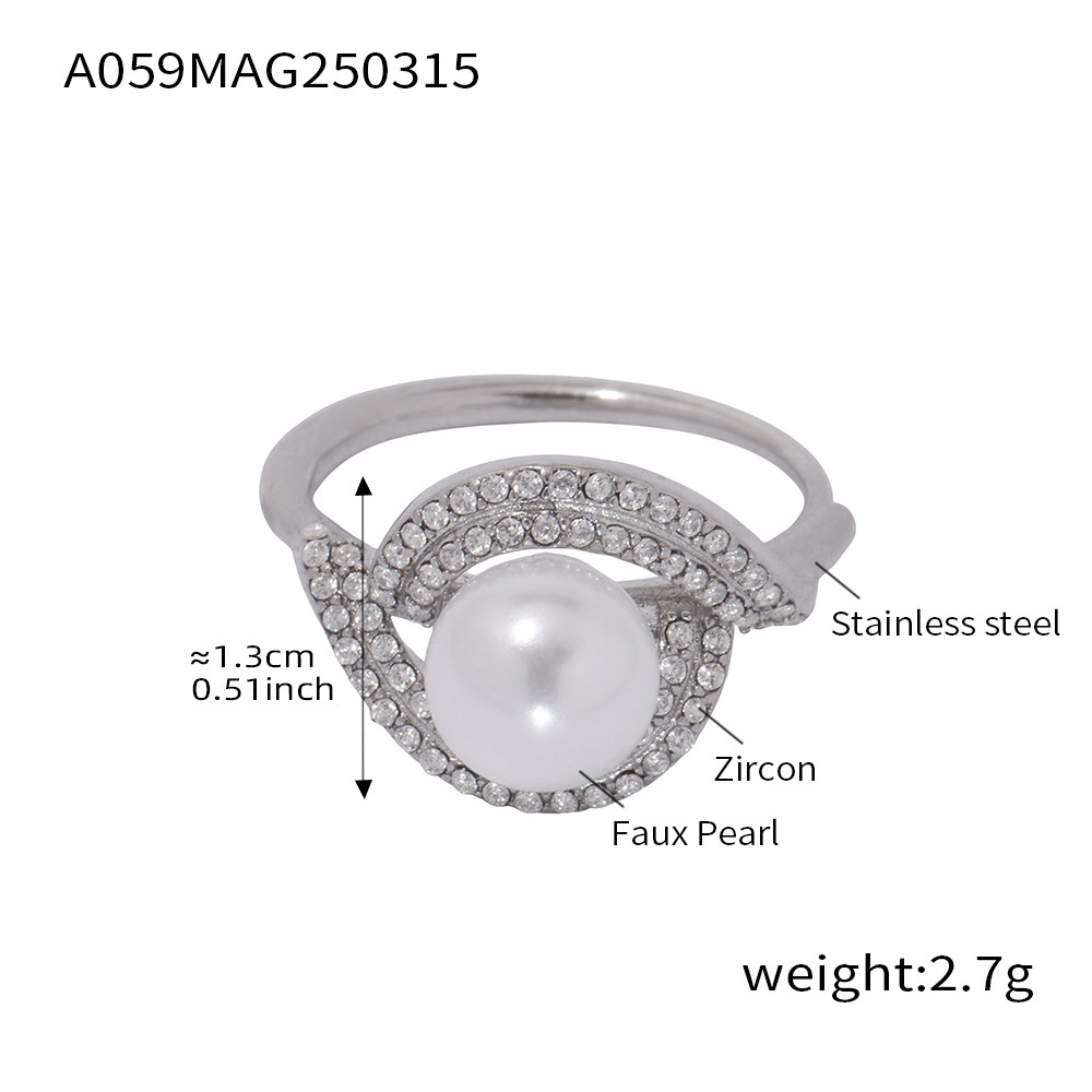 2:A059-steel color shell bead zircon ring
