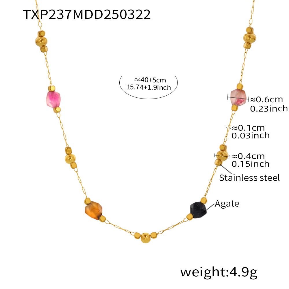 Square mixed color natural stone necklace