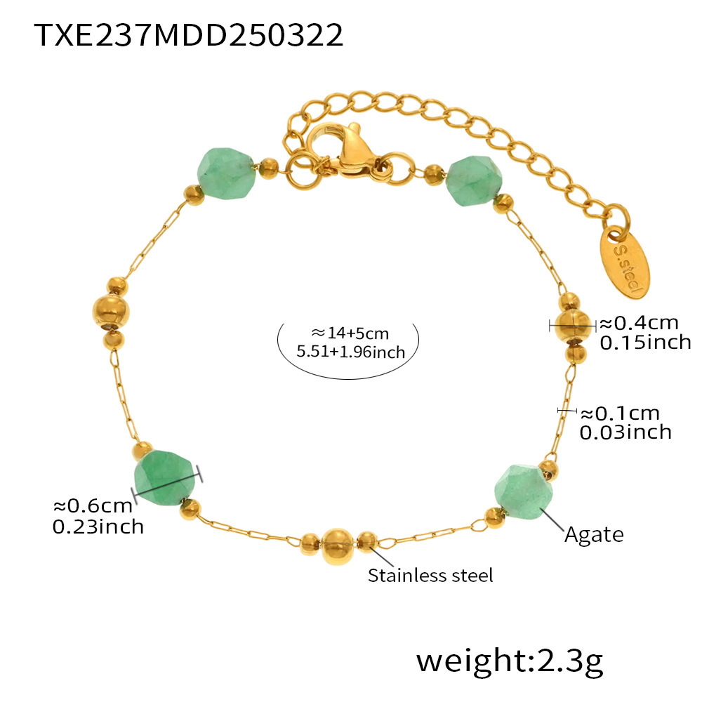 4:Txe237-round bead green natural stone bracelet 16 5cm (natural stones vary in color, please be careful when photographing)