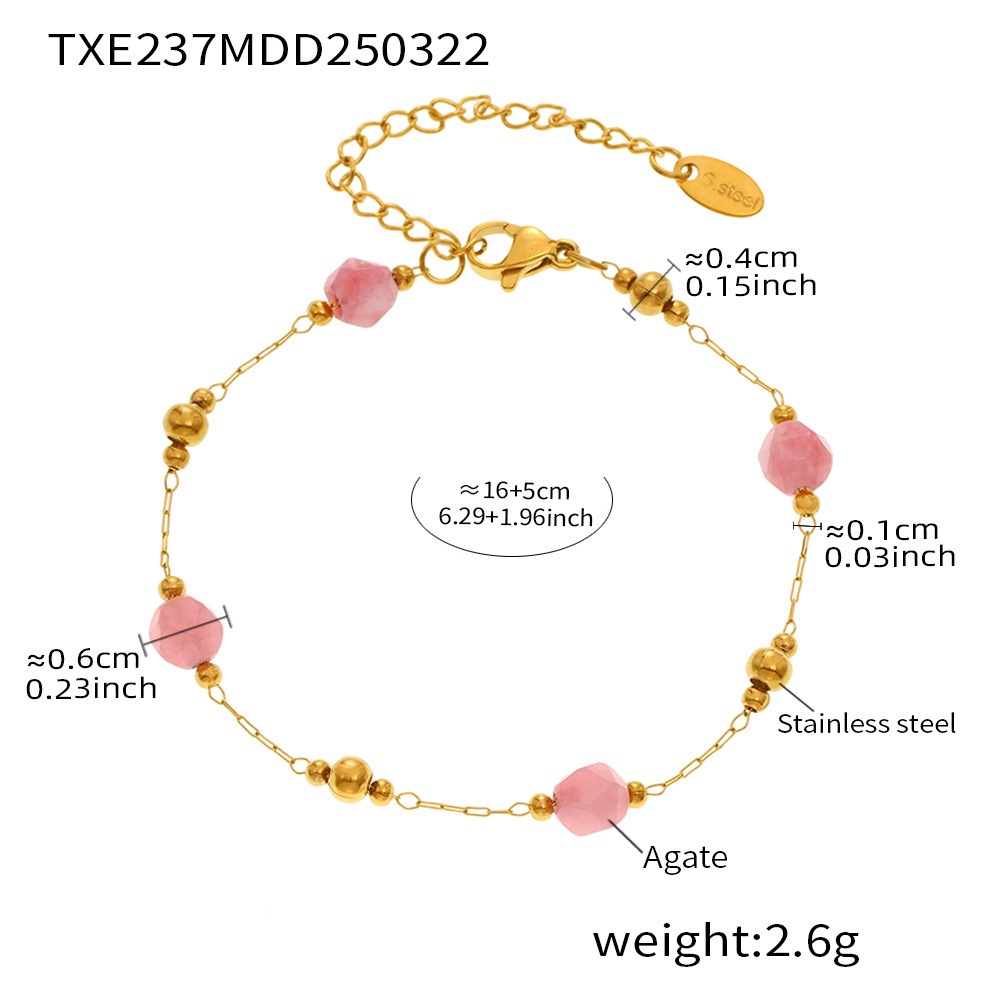 5:Txe237-pink agate bracelet 16 5cm (natural stones vary in color, please be careful when photographing)