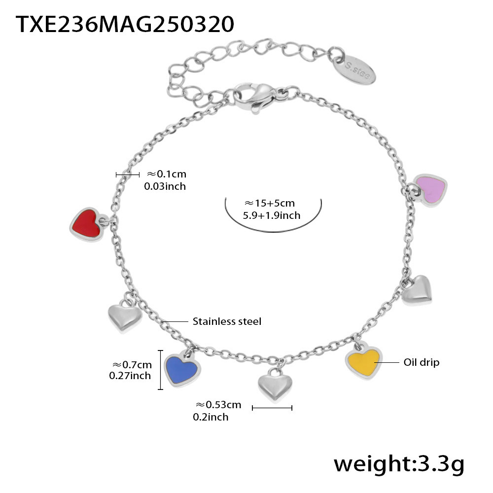 TXE236-混彩爱心钢色手链16+5cm