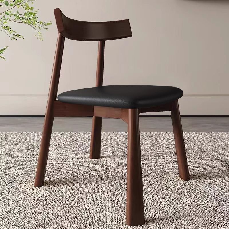 Paddle walnut chair   black microfiber leather cushion