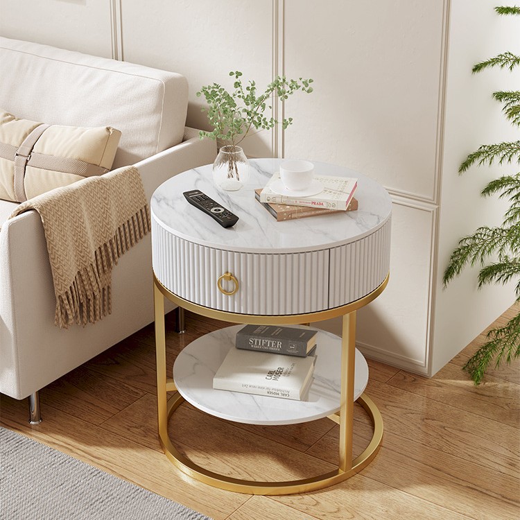 [gold frame] double white striped cabinet snow mountain white (diameter 50cm)