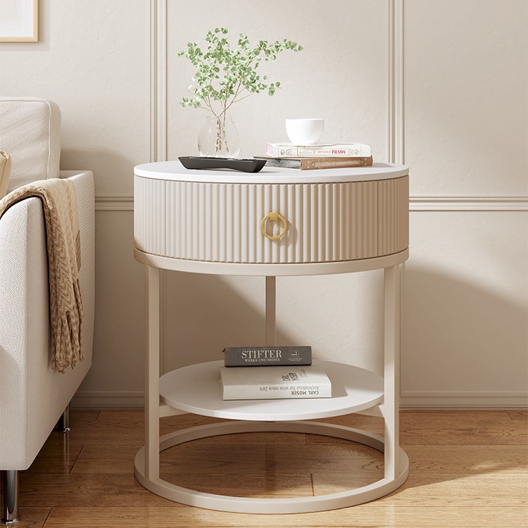 [White frame] double white striped cabinet snow mountain white rock board (diameter 50cm)