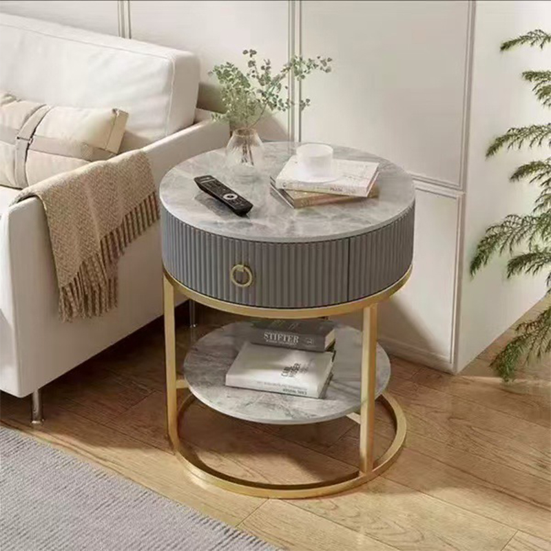 [gold frame] double white striped cabinet Italian gray (diameter 45cm)