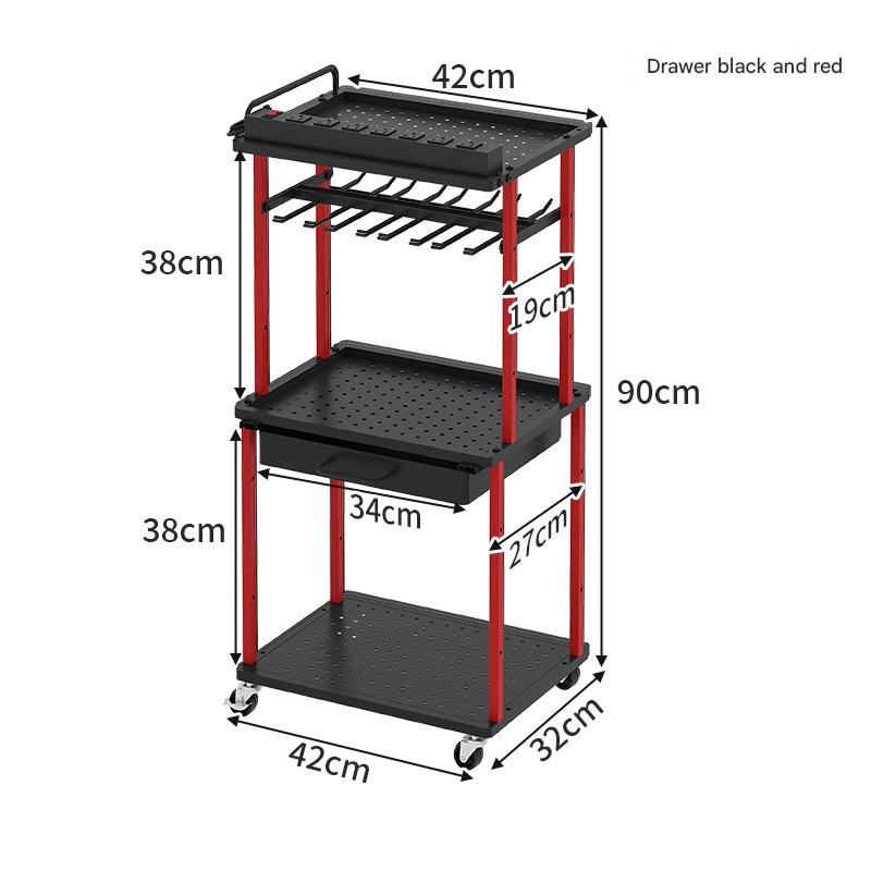 Black and red tool rack with drawer